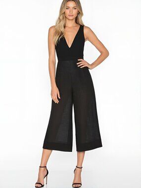 NWT Finders Keepers Go Now Palazzo Jumpsuit Black Cut-Out Semi-Sheer M Revolve